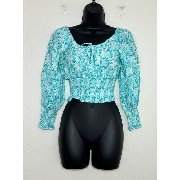 RIXO London Helena Top Blouse Smocked Puff Sleeve Coquette Cottage, XS - Picture 4 of 10